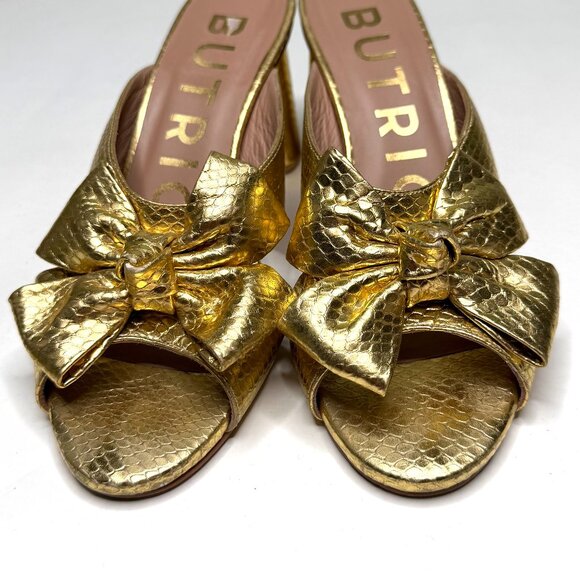 Butrich Bow Slide Pump in Gold Embossed Snake Size 40 (fits like an 8.5/9) - Picture 2 of 12